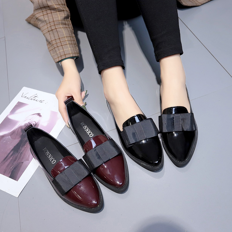 Slingback Pumps Women - Schwarze/Weinrote Lackleder-Spitzschuhe, Slipper mit Schleifenknoten, Vielseitige