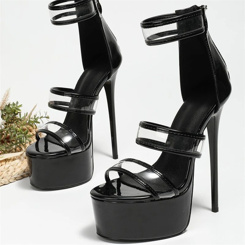Damen Schwarze Lackleder-Sanda – Strappy Heeled Sandals Bewertung und Preis